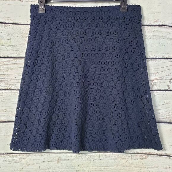 Alfani Women’s Navy Lace Skirt Size 12 Lined A-Line Floral Circle Crochet Midi C - Picture 1 of 7